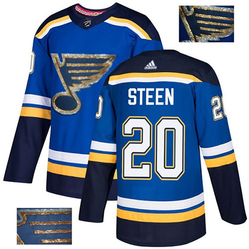 Adidas Blues #20 Alexander Steen Blue Home Authentic Fashion Gold Stitched NHL Jersey - Click Image to Close